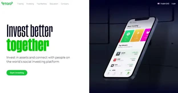 The homepage of the eToro trading app
